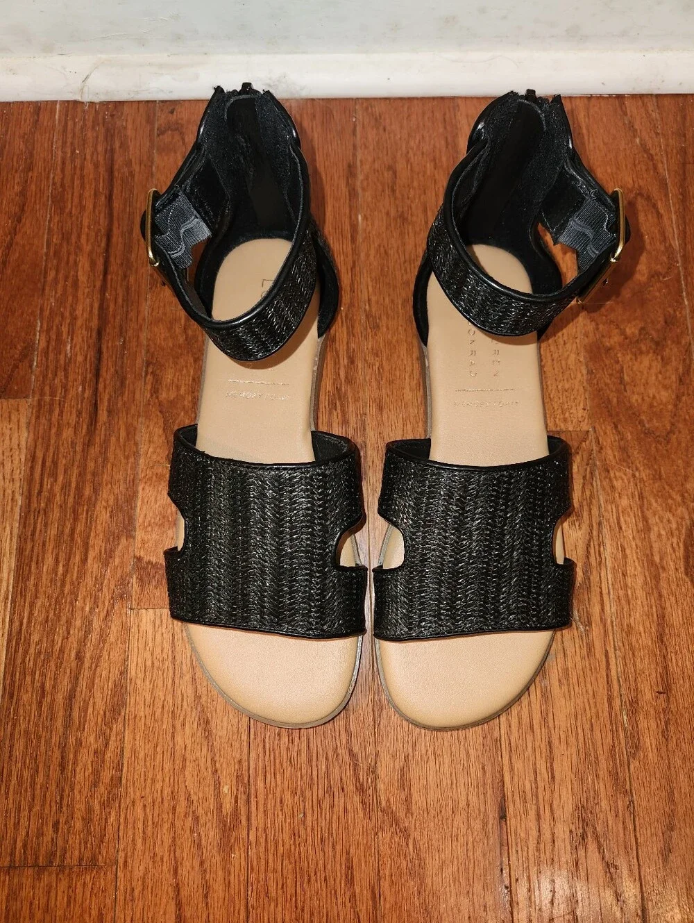 LC Lauren Conrad Black Textured Ankle-Strap Sandals